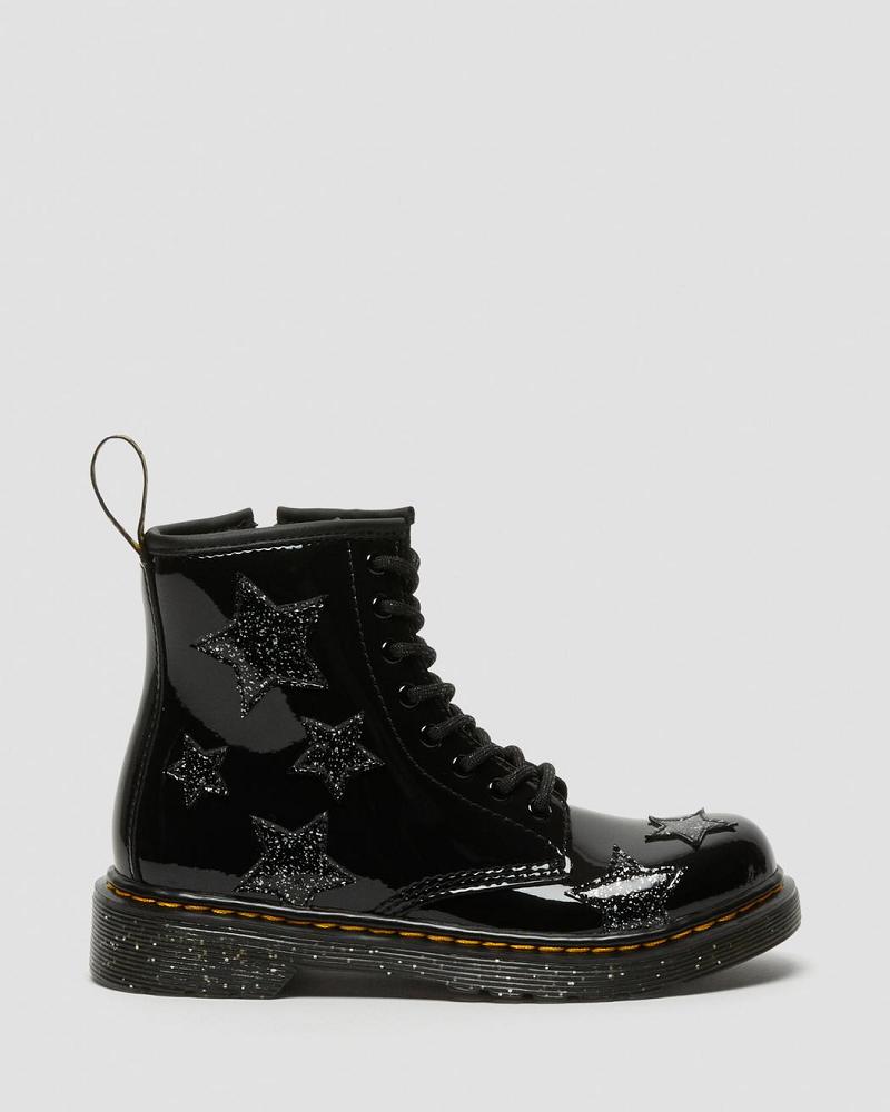 Kids' Dr Martens Junior 1460 Glitter Star Patent Lace Up Boots Black | AU 679PJJ